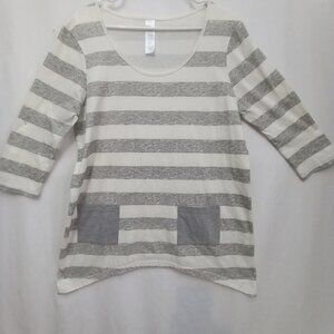 Cream/Grey Stripes Long Sleeve Womens Sz L  (unknown brand)